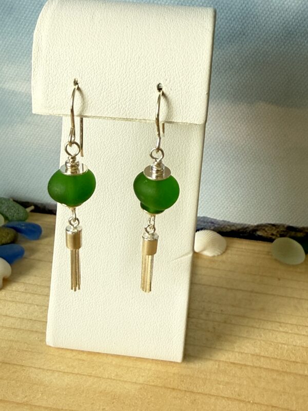green sea glass sterling silver earrings