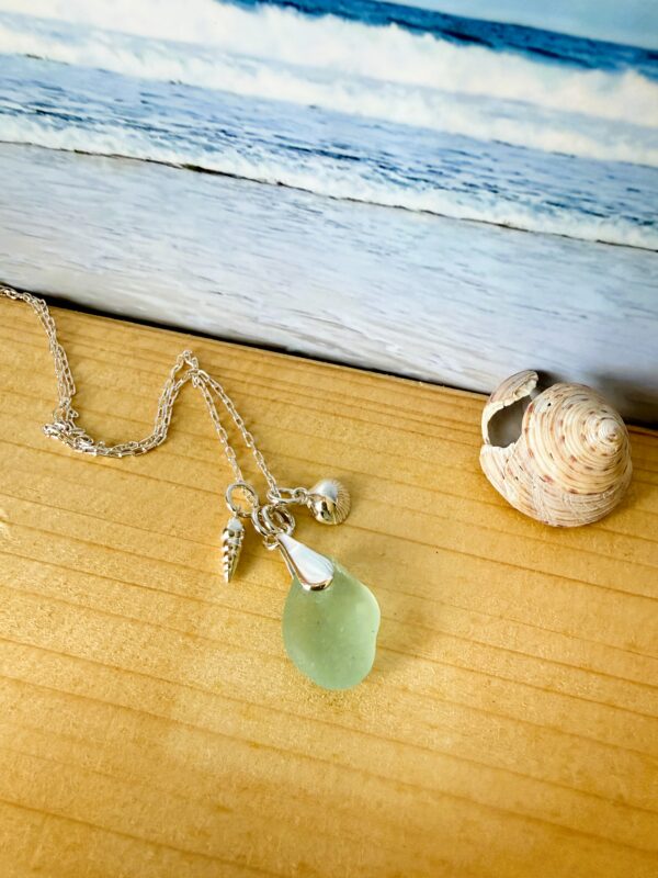 silver shell charms with Scottish sea glass on a silver chain