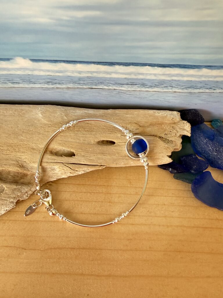 Blue sterling silver handmade bracelet, made in Scotland