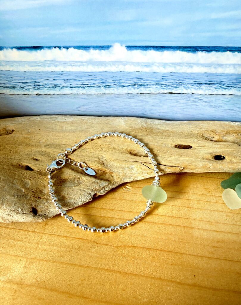 Sea glass bracelet set with sterling silver, Handmade in Scotland