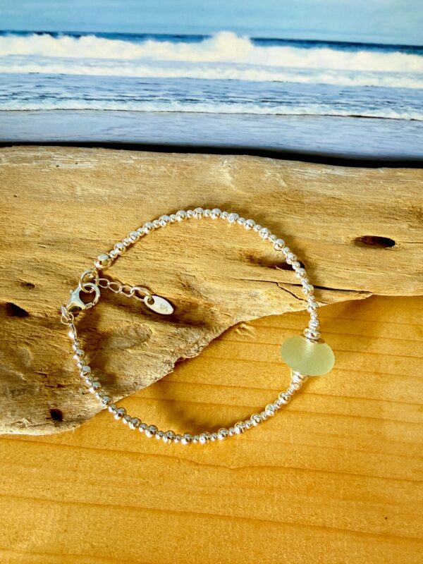 sterling silver bracelet set with sea glass, handmade in Scotland