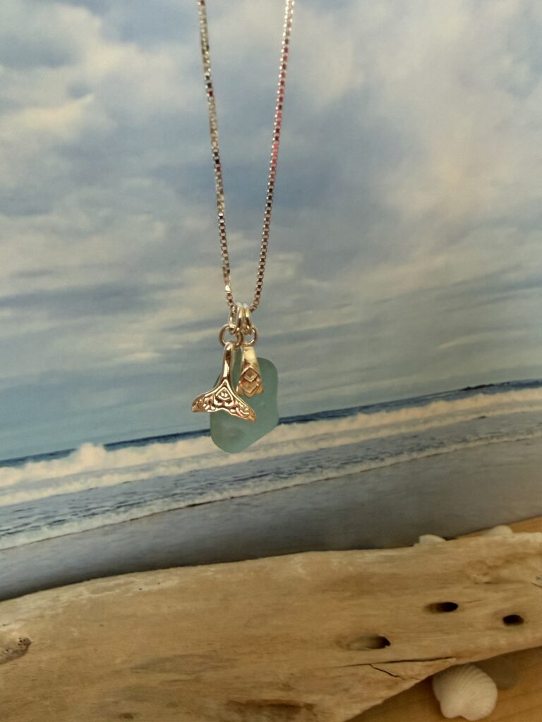sea glass pendant on a sterling silver chain