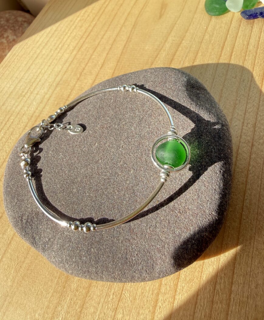 IMG_0076 green Sea Glass bracelet with sterling silver, handmade in Scotland